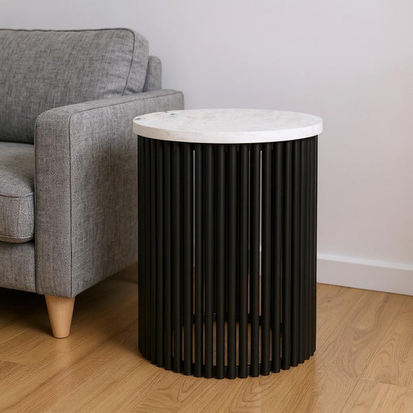 HomeRoots 21" White Marble Round End Table - Sleek Modern Accent for Living Room or Bedroom, Fully Assembled! 636104