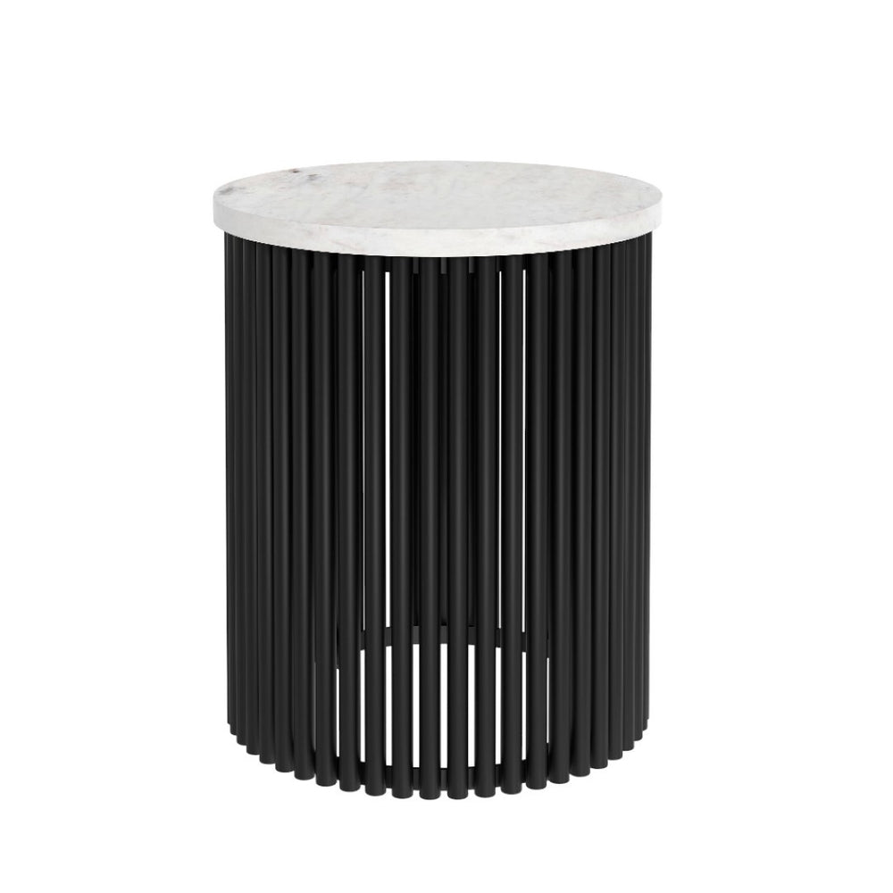 HomeRoots 21" White Marble Round End Table - Sleek Modern Accent for Living Room or Bedroom, Fully Assembled! 636104