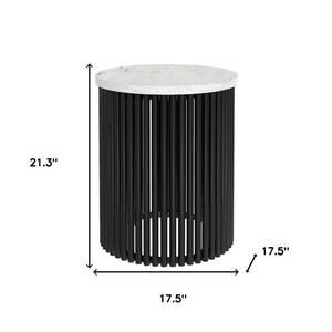HomeRoots 21" White Marble Round End Table - Sleek Modern Accent for Living Room or Bedroom, Fully Assembled! 636104