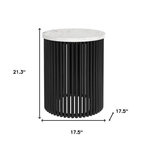 HomeRoots 21" White Marble Round End Table - Sleek Modern Accent for Living Room or Bedroom, Fully Assembled! 636104