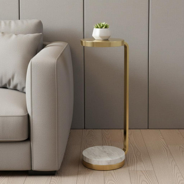 HomeRoots 26" Gold Iron Round End Table - Elegant Glamorous Accent Piece for Modern Living Spaces & Bedrooms 636106