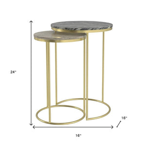 HomeRoots Set of Two 24" Gold Iron Round End Tables - Modern Glam Accent for Living Room & Bedroom Decor 636108