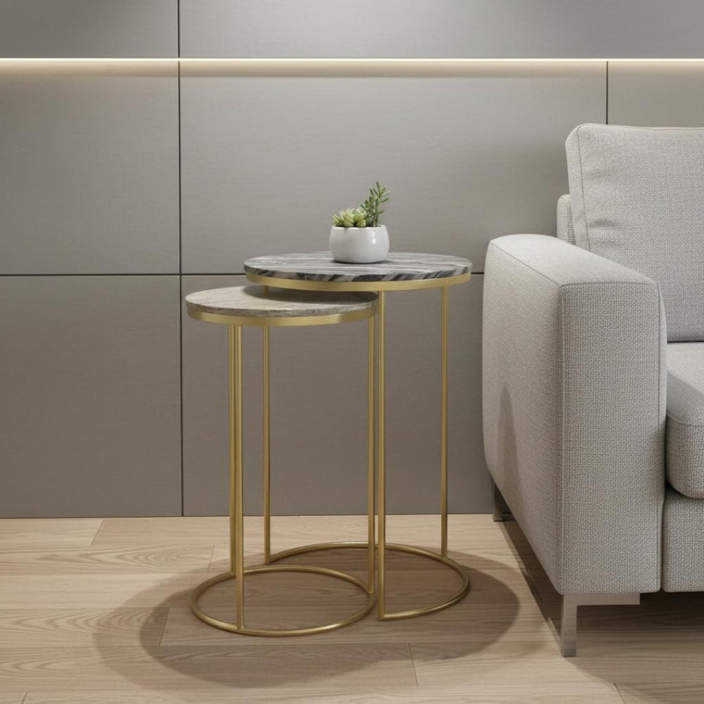 HomeRoots Set of Two 24" Gold Iron Round End Tables - Modern Glam Accent for Living Room & Bedroom Decor 636108