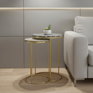 HomeRoots Set of Two 24" Gold Iron Round End Tables - Modern Glam Accent for Living Room & Bedroom Decor 636108