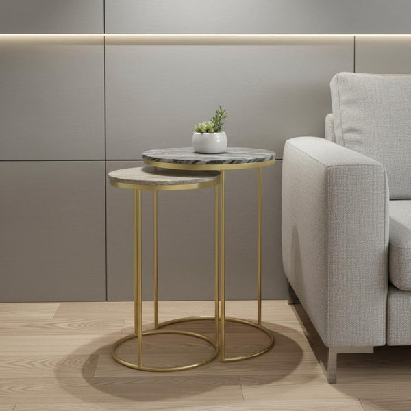 HomeRoots Set of Two 24" Gold Iron Round End Tables - Modern Glam Accent for Living Room & Bedroom Decor 636108