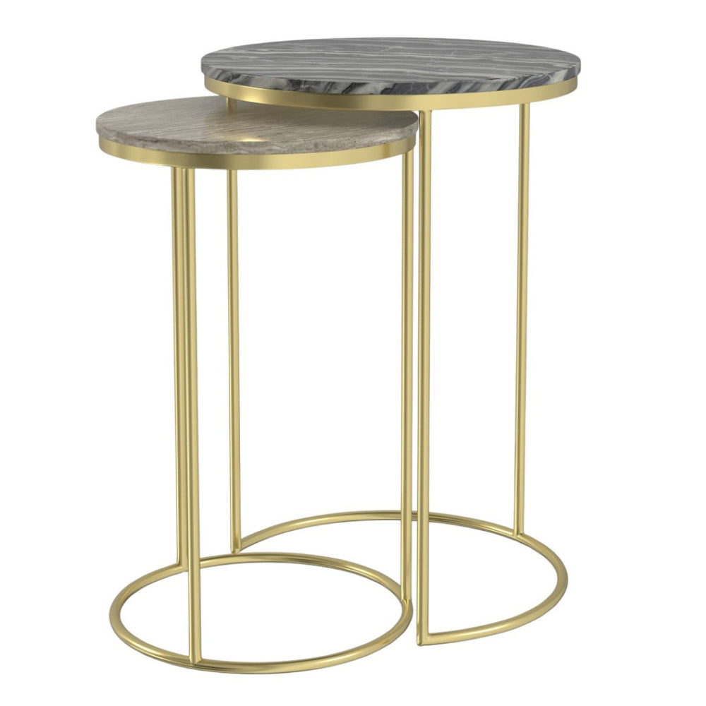 HomeRoots Set of Two 24" Gold Iron Round End Tables - Modern Glam Accent for Living Room & Bedroom Decor 636108
