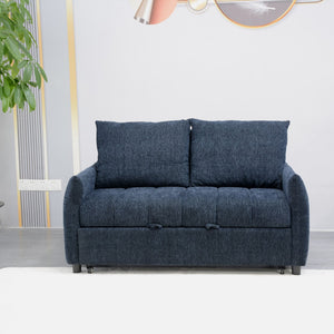 English Elm 57.48" Navy Line Velvet Sofa Bed with Adjustable 3‑Angle Backrest, Memory Foam Chaise, Modern Loveseat Sleeper (Navy) W1183S00023