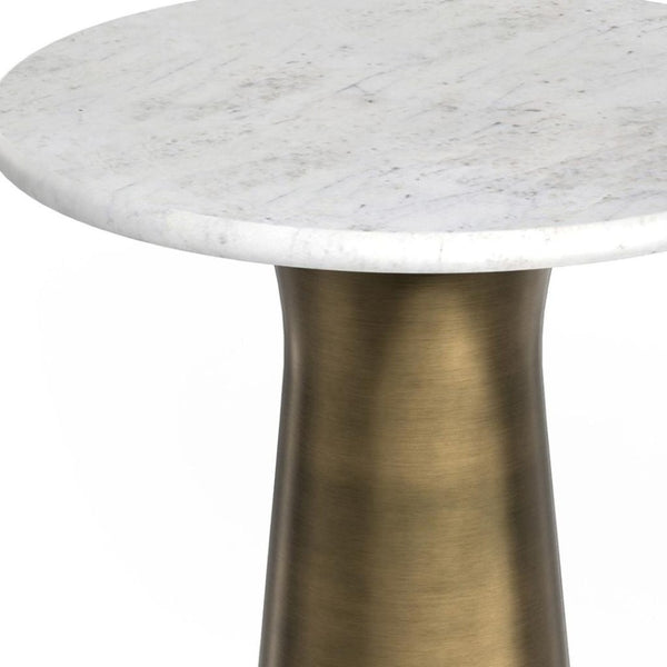 HomeRoots 26" Antiqued Brass Metal Round End Table with Storage - Stylish Accent for Any Room Decor! 636111