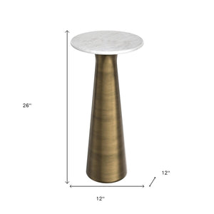 HomeRoots 26" Antiqued Brass Metal Round End Table with Storage - Stylish Accent for Any Room Decor! 636111