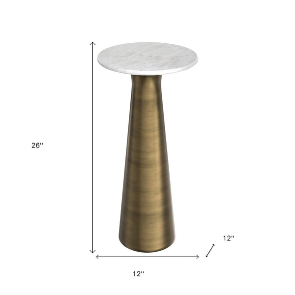 HomeRoots 26" Antiqued Brass Metal Round End Table with Storage - Stylish Accent for Any Room Decor! 636111
