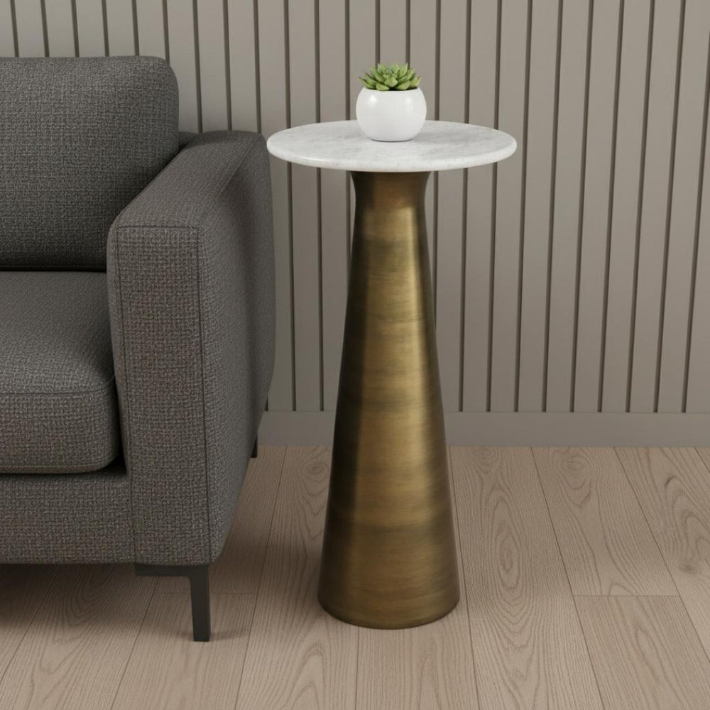 HomeRoots 26" Antiqued Brass Metal Round End Table with Storage - Stylish Accent for Any Room Decor! 636111