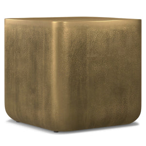 HomeRoots 17" Antiqued Brass Aluminum Square End Table - Stylish Accent for Small Spaces & Modern Decor 636118