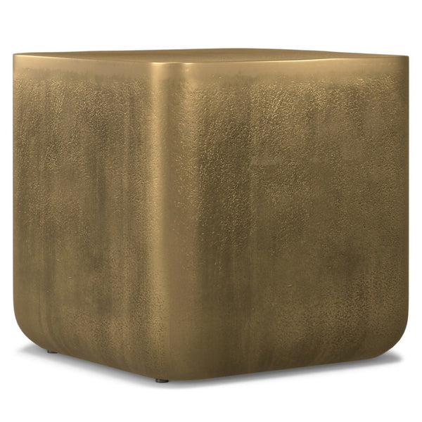 HomeRoots 17" Antiqued Brass Aluminum Square End Table - Stylish Accent for Small Spaces & Modern Decor 636118