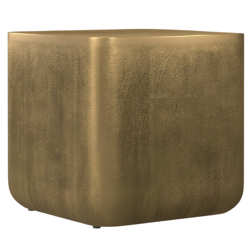 HomeRoots 17" Antiqued Brass Aluminum Square End Table - Stylish Accent for Small Spaces & Modern Decor 636118