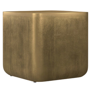 HomeRoots 17" Antiqued Brass Aluminum Square End Table - Stylish Accent for Small Spaces & Modern Decor 636118