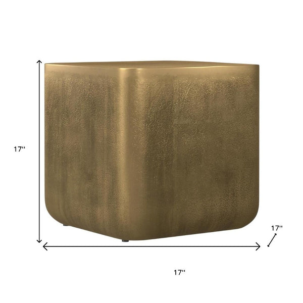 HomeRoots 17" Antiqued Brass Aluminum Square End Table - Stylish Accent for Small Spaces & Modern Decor 636118