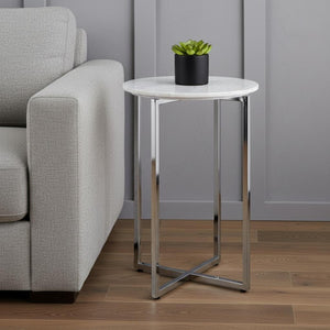 HomeRoots 24" Modern White Metal Round End Table with Trunk Storage – Stylish, Versatile & Compact Design 636121