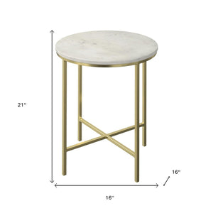 HomeRoots 21" Gold Iron Round End Table with Trunk Storage – Elegant, Modern Design for Stylish Living Spaces 636125
