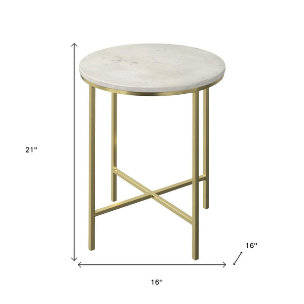 HomeRoots 21" Gold Iron Round End Table with Trunk Storage – Elegant, Modern Design for Stylish Living Spaces 636125
