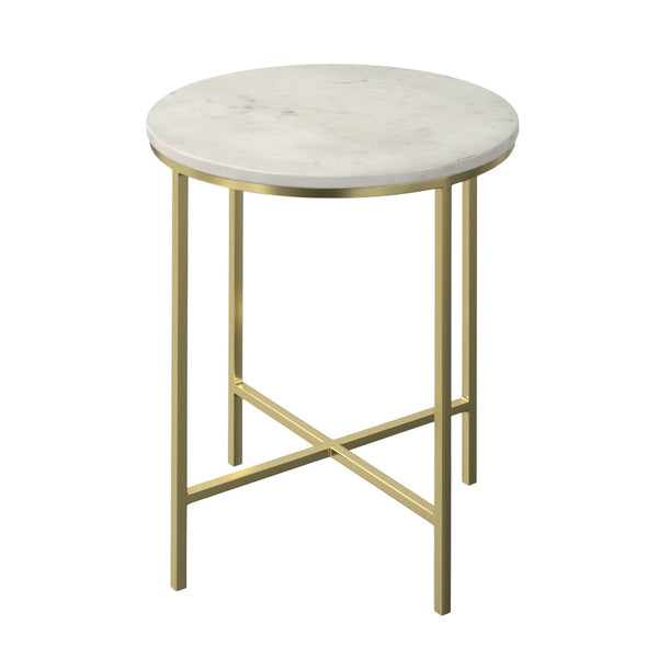 HomeRoots 21" Gold Iron Round End Table with Trunk Storage – Elegant, Modern Design for Stylish Living Spaces 636125
