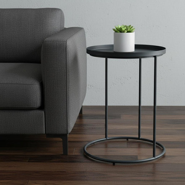 HomeRoots 23" Sleek Black Metal Round End Table - Modern, Durable Design Perfect for Small Spaces & Versatile Use 636135