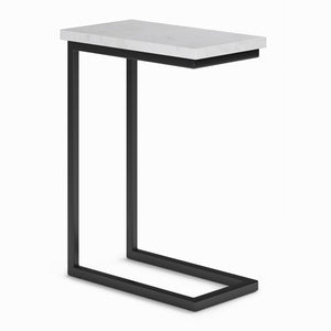 HomeRoots 24" White Marble End Table with Stylish Storage Trunk – Perfect for Living Room or Bedroom Decor 636137