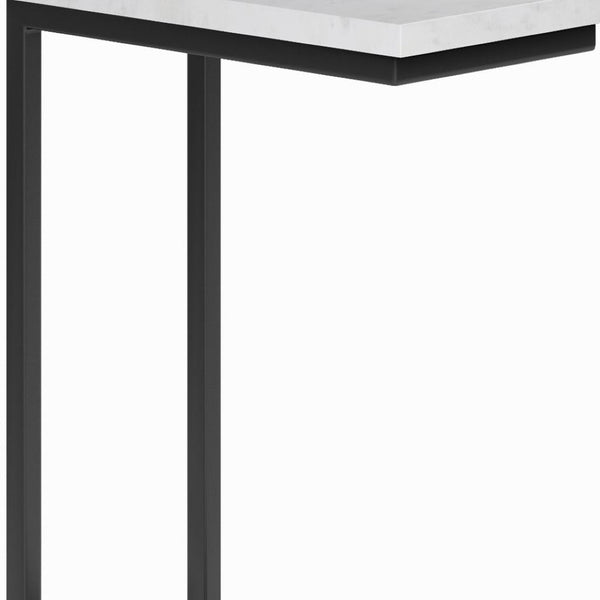 HomeRoots 24" White Marble End Table with Stylish Storage Trunk – Perfect for Living Room or Bedroom Decor 636137