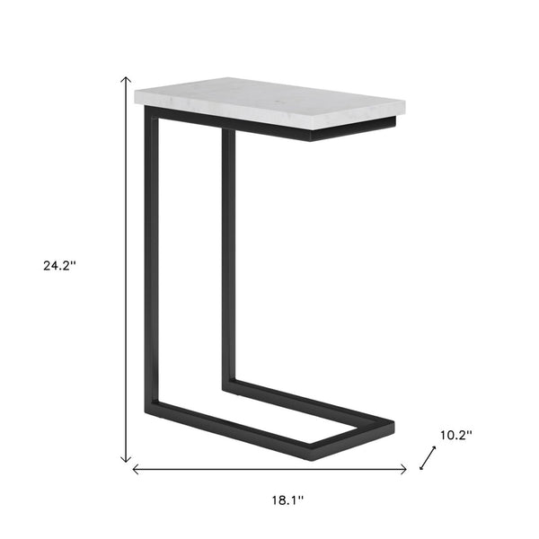 HomeRoots 24" White Marble End Table with Stylish Storage Trunk – Perfect for Living Room or Bedroom Decor 636137