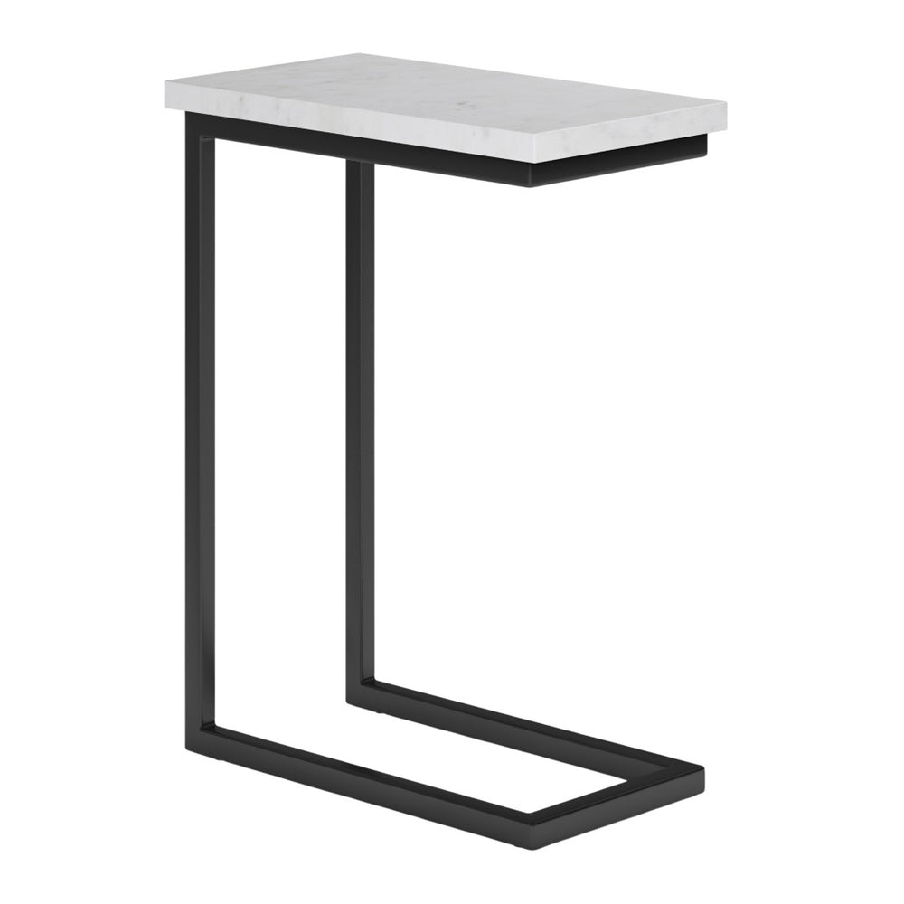 HomeRoots 24" White Marble End Table with Stylish Storage Trunk – Perfect for Living Room or Bedroom Decor 636137