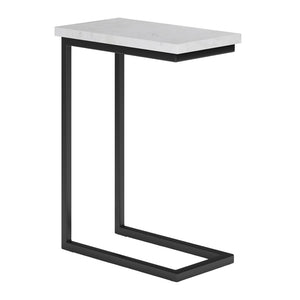 HomeRoots 24" White Marble End Table with Stylish Storage Trunk – Perfect for Living Room or Bedroom Decor 636137