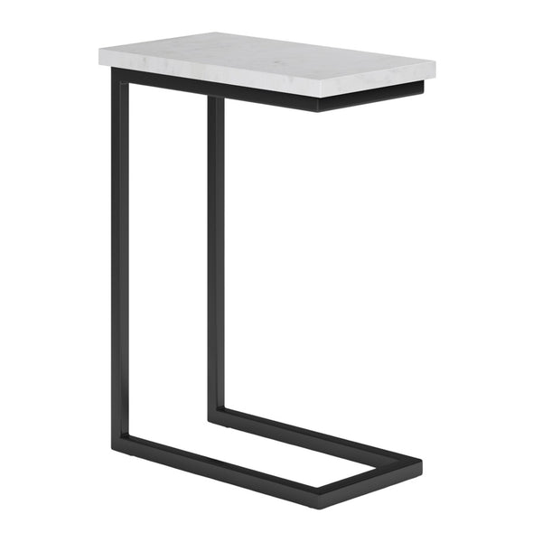 HomeRoots 24" White Marble End Table with Stylish Storage Trunk – Perfect for Living Room or Bedroom Decor 636137