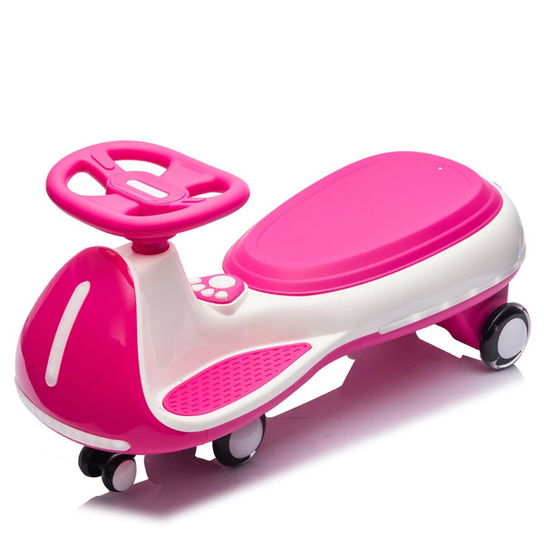 English Elm 12v Kids Ride on Wiggle Car with Dual Motors Led Wheels Bluetooth and Triangular Frame Rose Red W1578P390195