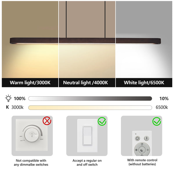 English Elm 51-Inch Walnut Wood Modern Led Pendant Light – Adjustable Fixture For Dining, Kitchen & Living Spaces W2312P375018