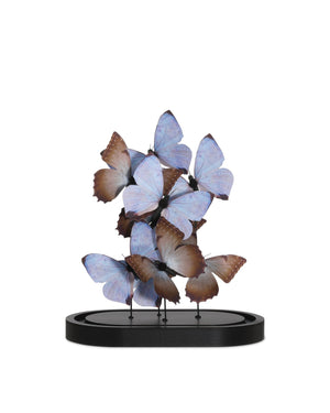 Currey & Company Rue De Bac Enchanting Medium Butterflies In Soft Blue & Pink - Elegantly Displayed Glass Dome Decor Blue Paper ,Engineered Wood ,Glass 1200-0976-currey-company