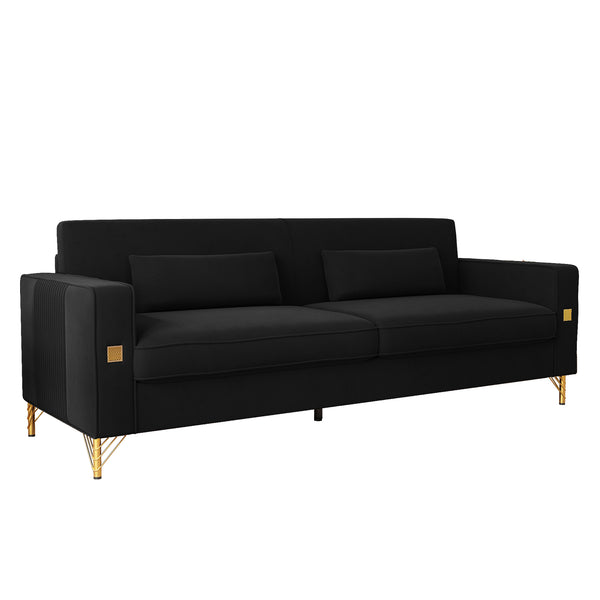 English Elm FX-P18-BK(sofa)Luxury Soft Faux Sherpa Sofa with Gold Accents, Removable Cushions, Modern Chic Design Black W57649846