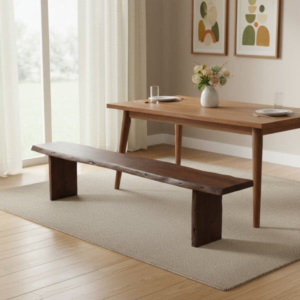 HomeRoots 72" Brown Solid Wood Live Edge Dining Bench - Handcrafted, Durable Seating for Modern & Traditional Homes 636209