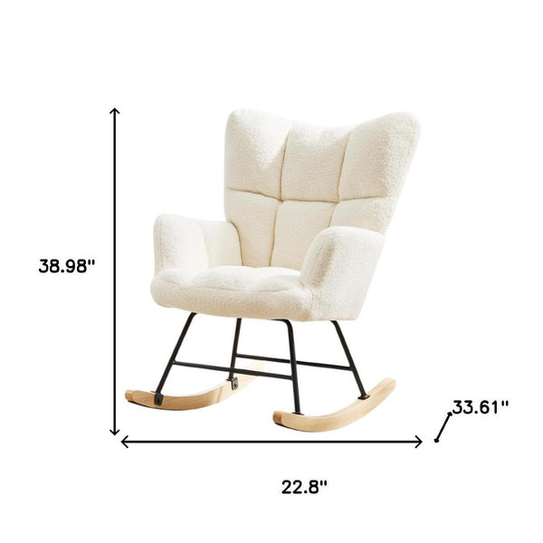 HomeRoots 23" Chic Off-White Boucle Glider Rocking Chair with Black Steel Frame - Modern Comfort for Any Space 636212