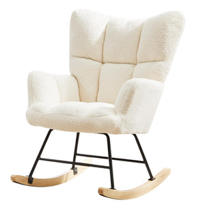 HomeRoots 23" Chic Off-White Boucle Glider Rocking Chair with Black Steel Frame - Modern Comfort for Any Space 636212