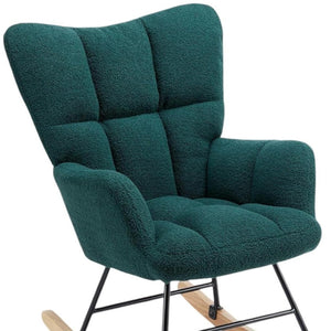 HomeRoots 23" Boucle Glider Rocking Chair in Spruce Green - Plush Comfort for Nursery or Living Room Relaxation 636213