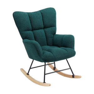 HomeRoots 23" Boucle Glider Rocking Chair in Spruce Green - Plush Comfort for Nursery or Living Room Relaxation 636213