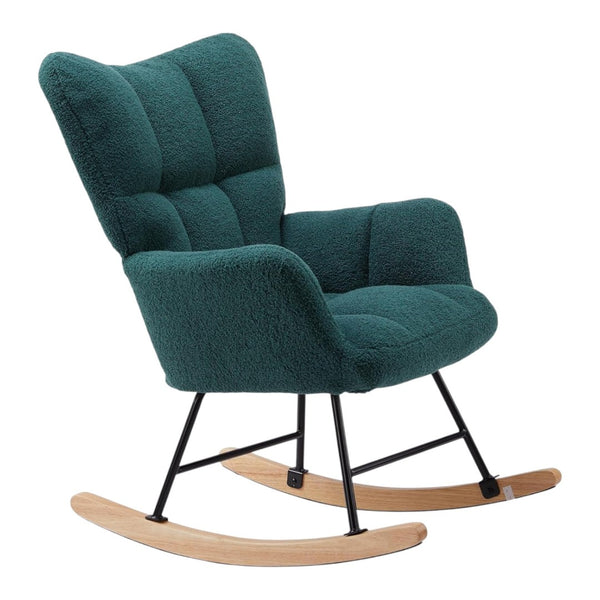 HomeRoots 23" Boucle Glider Rocking Chair in Spruce Green - Plush Comfort for Nursery or Living Room Relaxation 636213