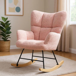 HomeRoots 23" Modern Pink and Black Boucle Glider Rocking Chair - Stylish, Cozy Comfort for Any Room 636214