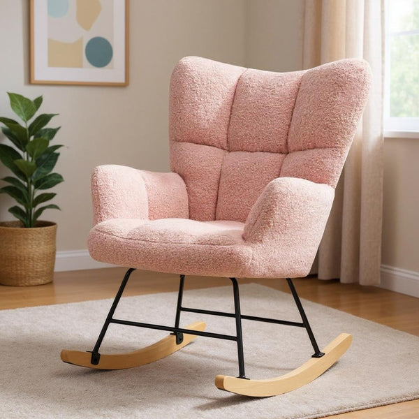 HomeRoots 23" Modern Pink and Black Boucle Glider Rocking Chair - Stylish, Cozy Comfort for Any Room 636214