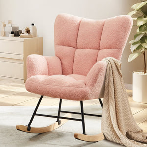 HomeRoots 23" Modern Pink and Black Boucle Glider Rocking Chair - Stylish, Cozy Comfort for Any Room 636214