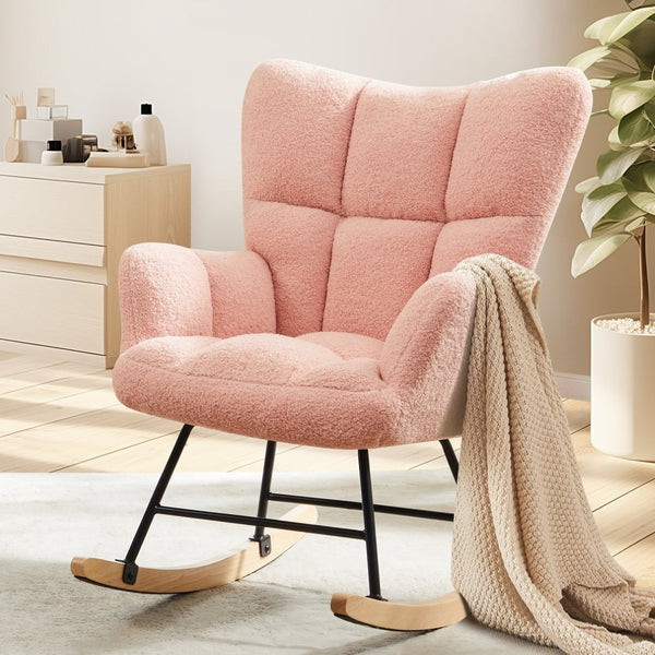 HomeRoots 23" Modern Pink and Black Boucle Glider Rocking Chair - Stylish, Cozy Comfort for Any Room 636214