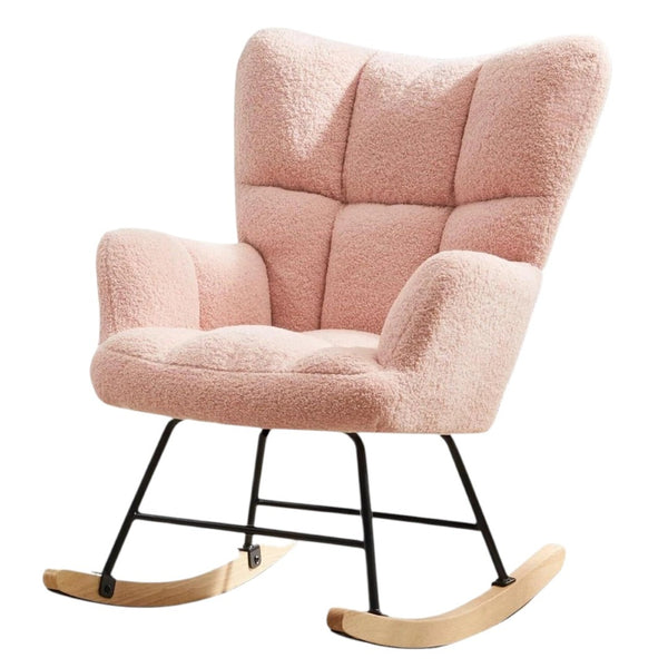 HomeRoots 23" Modern Pink and Black Boucle Glider Rocking Chair - Stylish, Cozy Comfort for Any Room 636214