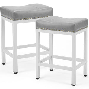 HomeRoots Set of Two 22" Modern Gray Upholstered Backless Bar Chairs with Durable Off-White Plastic Base 636215