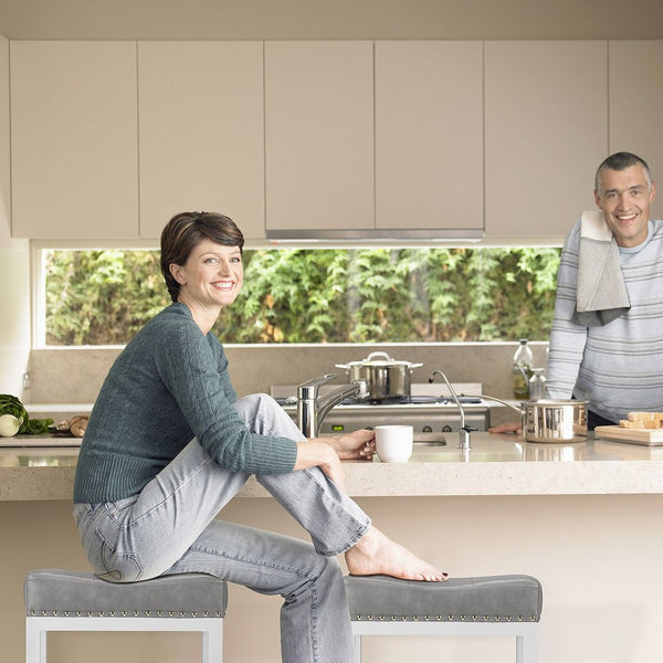 HomeRoots Set of Two 22" Modern Gray Upholstered Backless Bar Chairs with Durable Off-White Plastic Base 636215