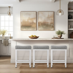 HomeRoots Set of Two 22" Modern Gray Upholstered Backless Bar Chairs with Durable Off-White Plastic Base 636215