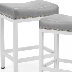 HomeRoots Set of Two 22" Modern Gray Upholstered Backless Bar Chairs with Durable Off-White Plastic Base 636215